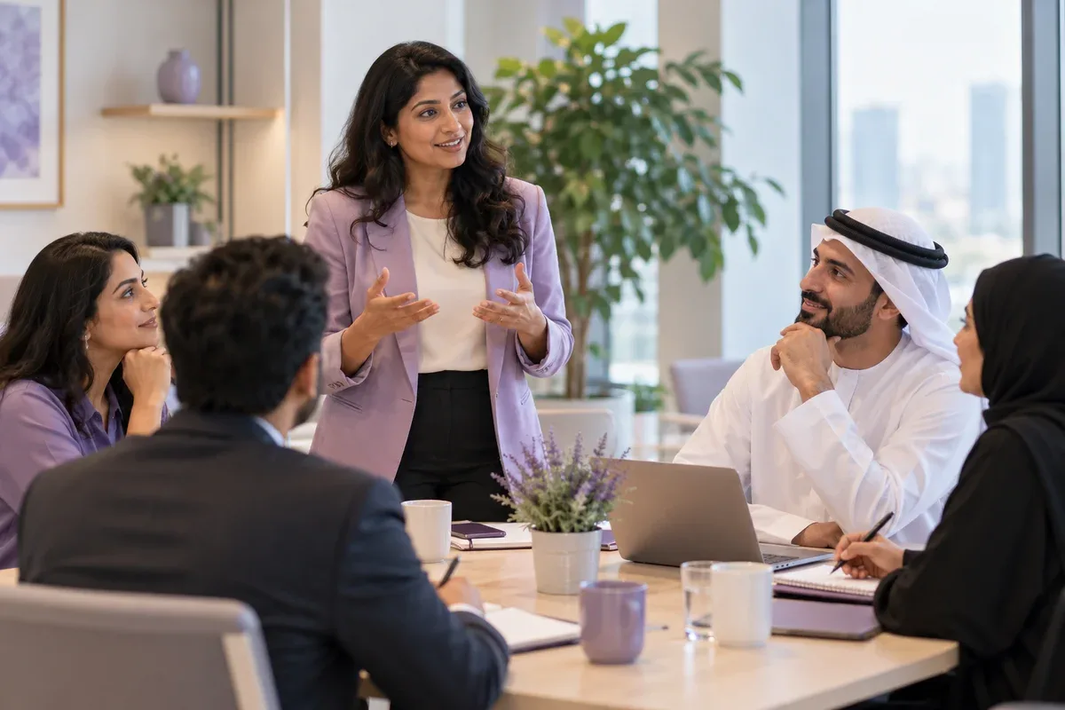 Illustrative professional skills workshop with a trainer and participants